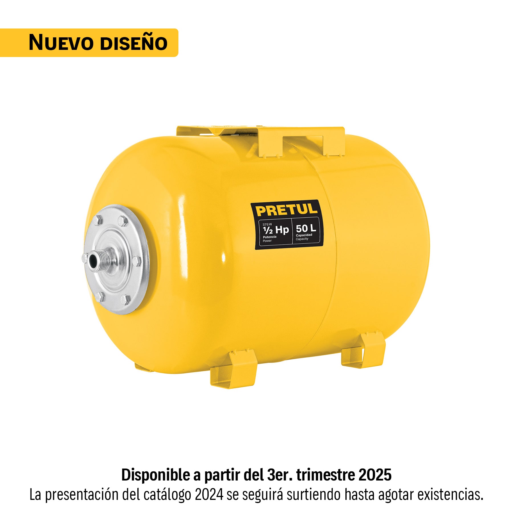 Tanque hidroneumático horizontal, 50 litros, PRETUL. Modelo: TN-HN-1/2X50P