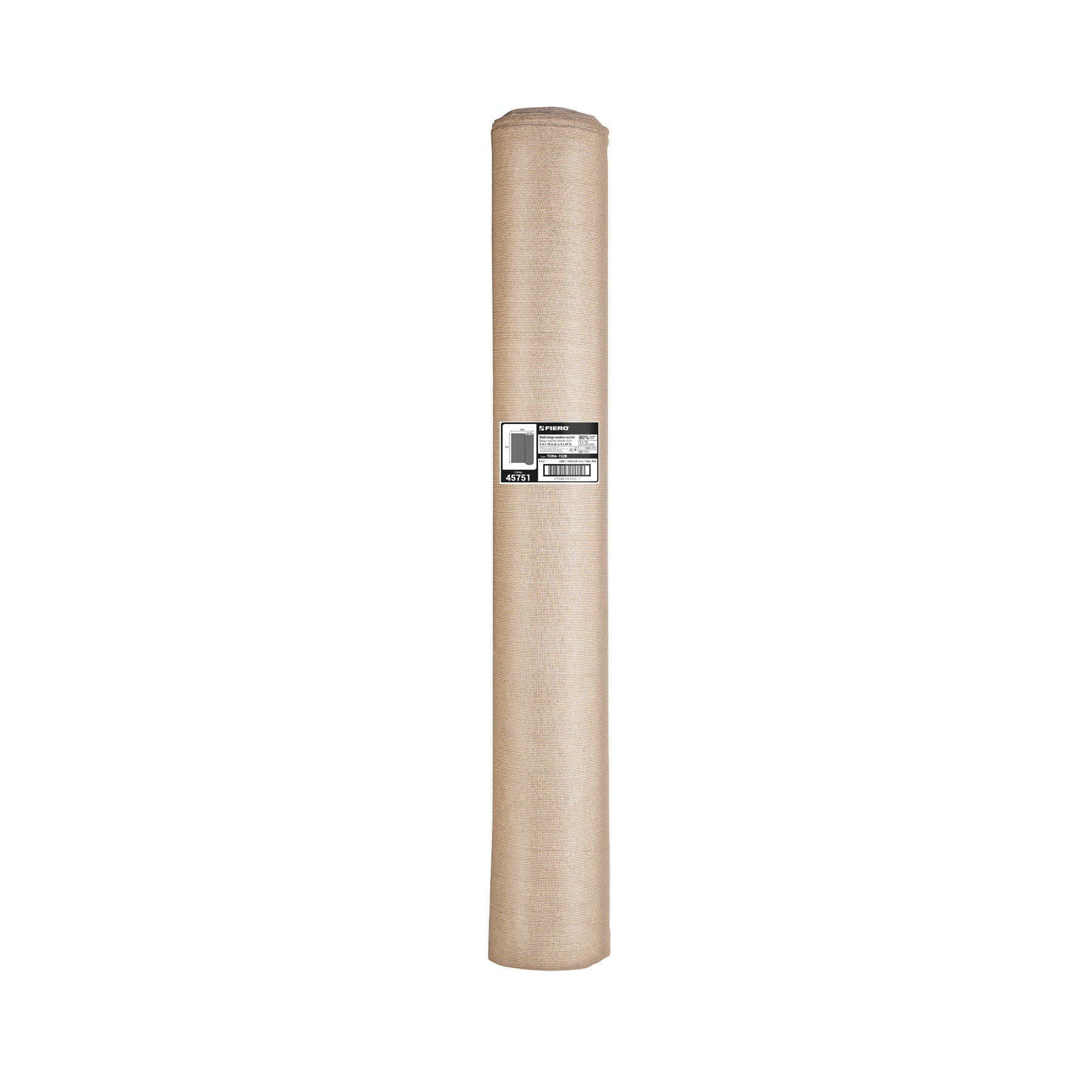 Rollo de malla sombra 80%, raschel beige, 15m x 2m, FIERO. Modelo: TORA-152B
