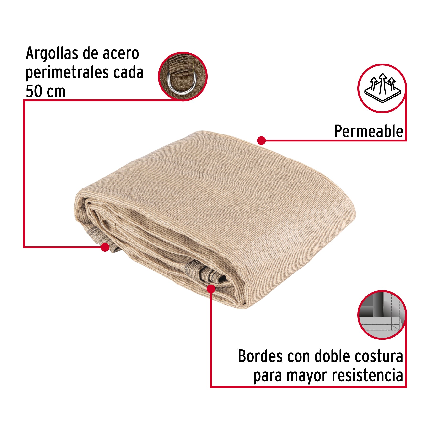 Toldo sombra 80%, raschel beige, 3m x 3m, FIERO. Modelo: TORA-33B