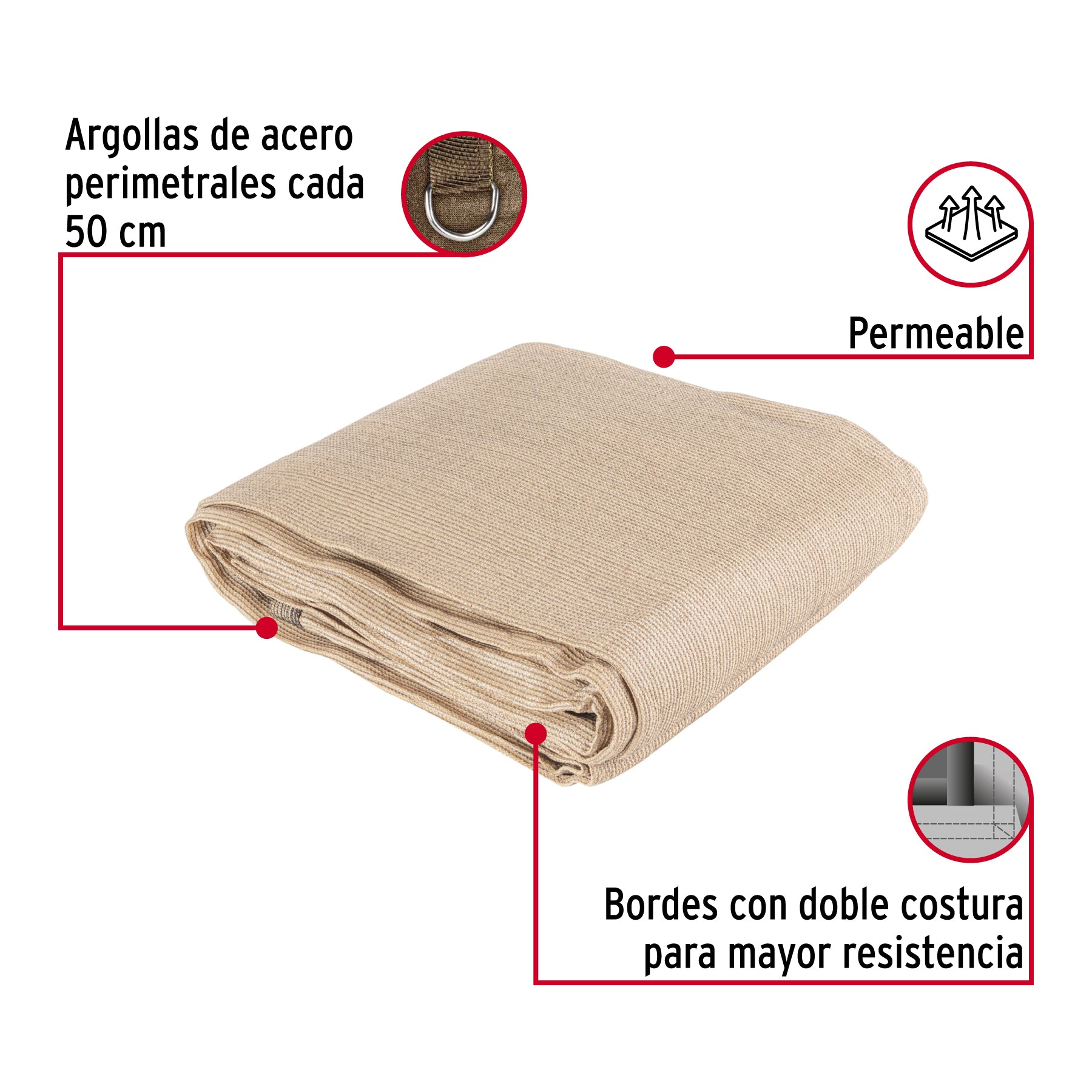 Toldo sombra 80%, raschel beige, 4m x 3m, FIERO. Modelo: TORA-43B