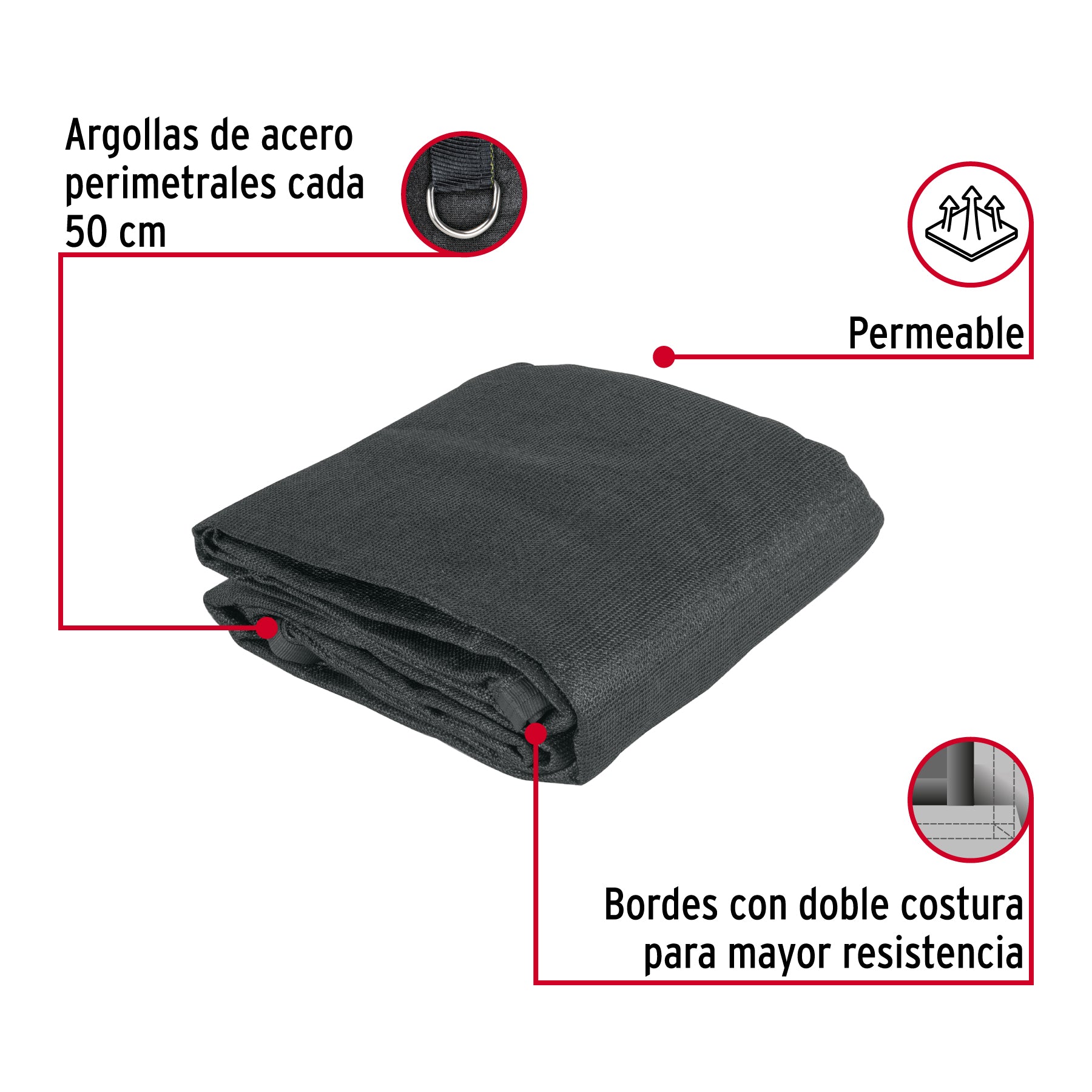Toldo sombra 90%, raschel negro, 4m x 3m, FIERO. Modelo: TORA-43N