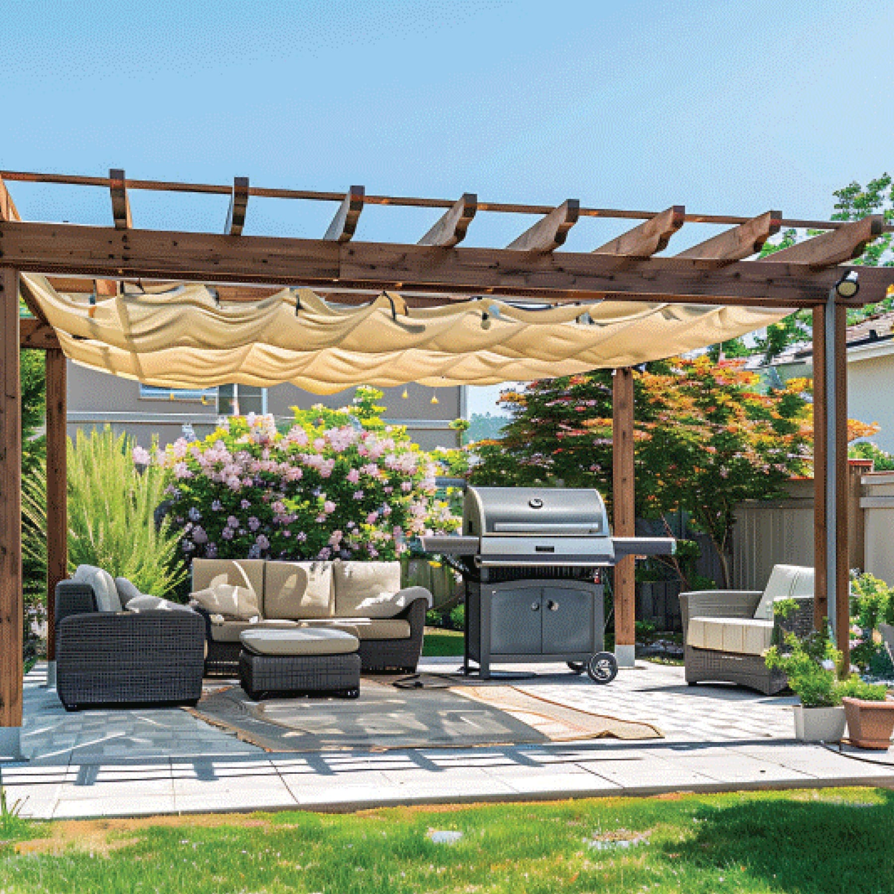 Toldo sombra 80%, raschel beige, 6m x 4m, FIERO. Modelo: TORA-64B