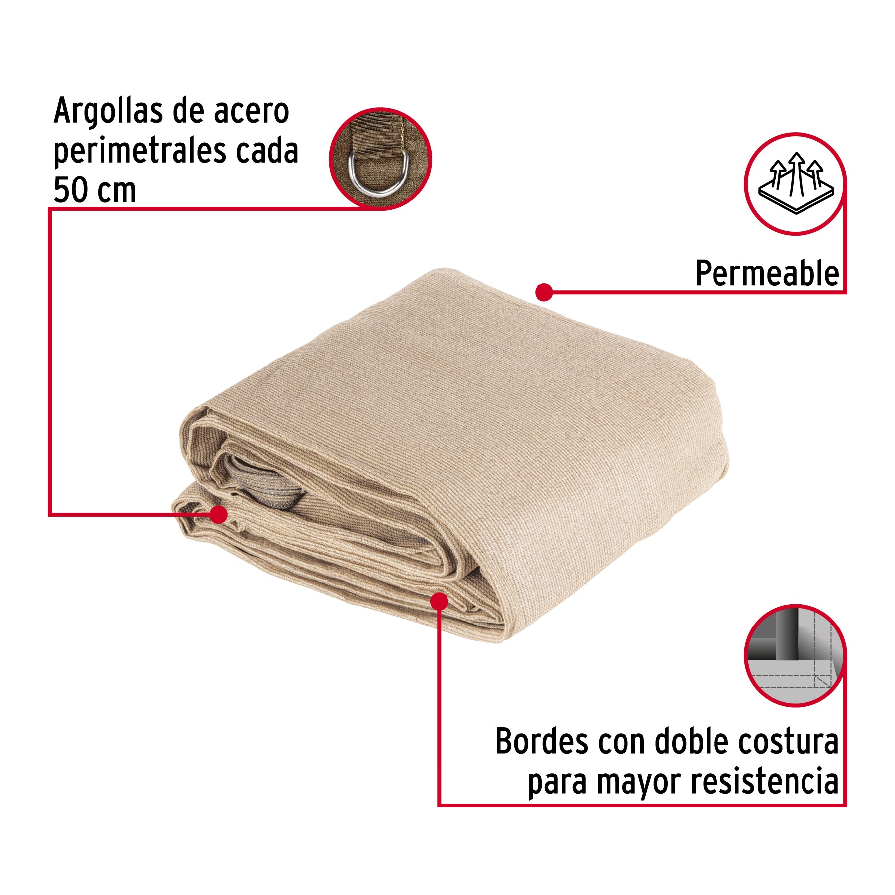 Toldo sombra 80%, raschel beige, 6m x 4m, FIERO. Modelo: TORA-64B