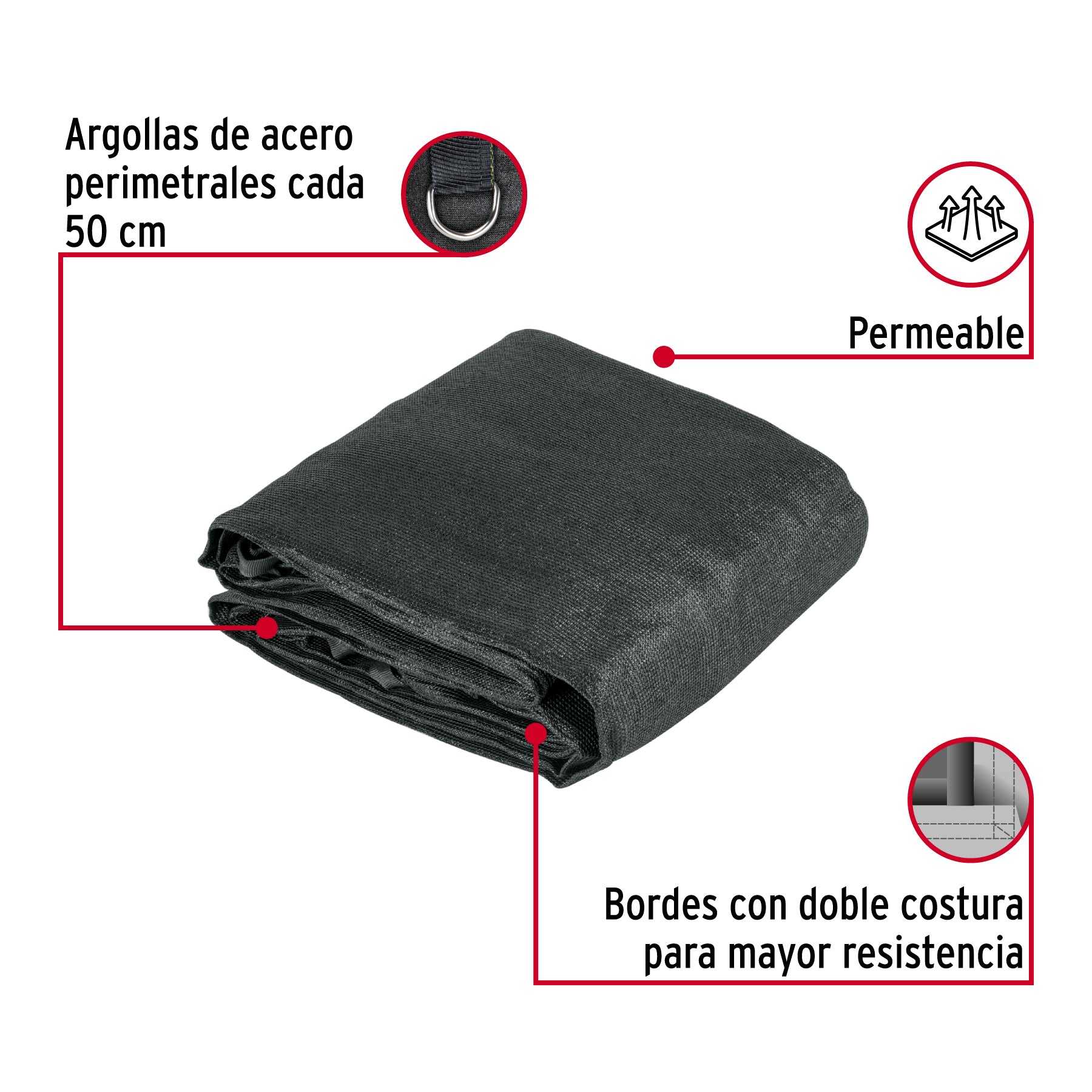 Toldo sombra 90%, raschel negro, 6m x 4m, FIERO. Modelo: TORA-64N