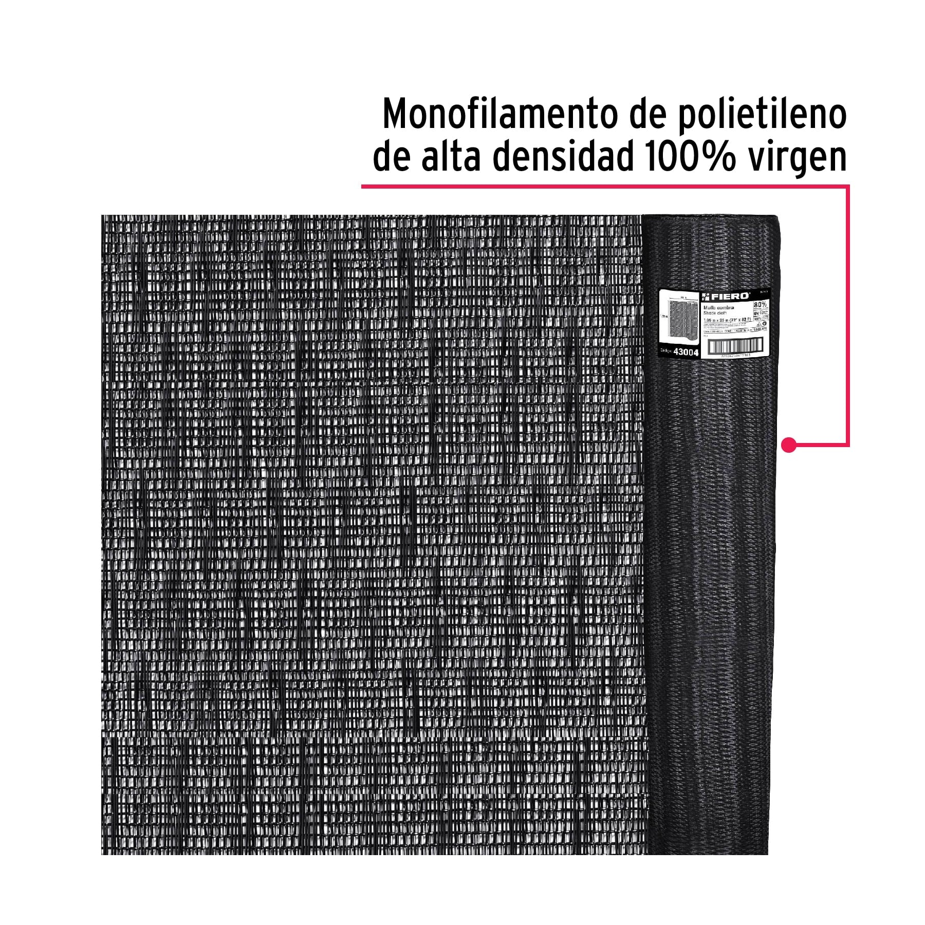 Rollo de malla sombra 80%, monofilamento negro, 1.85m x 25m. Modelo: TOSO-8025