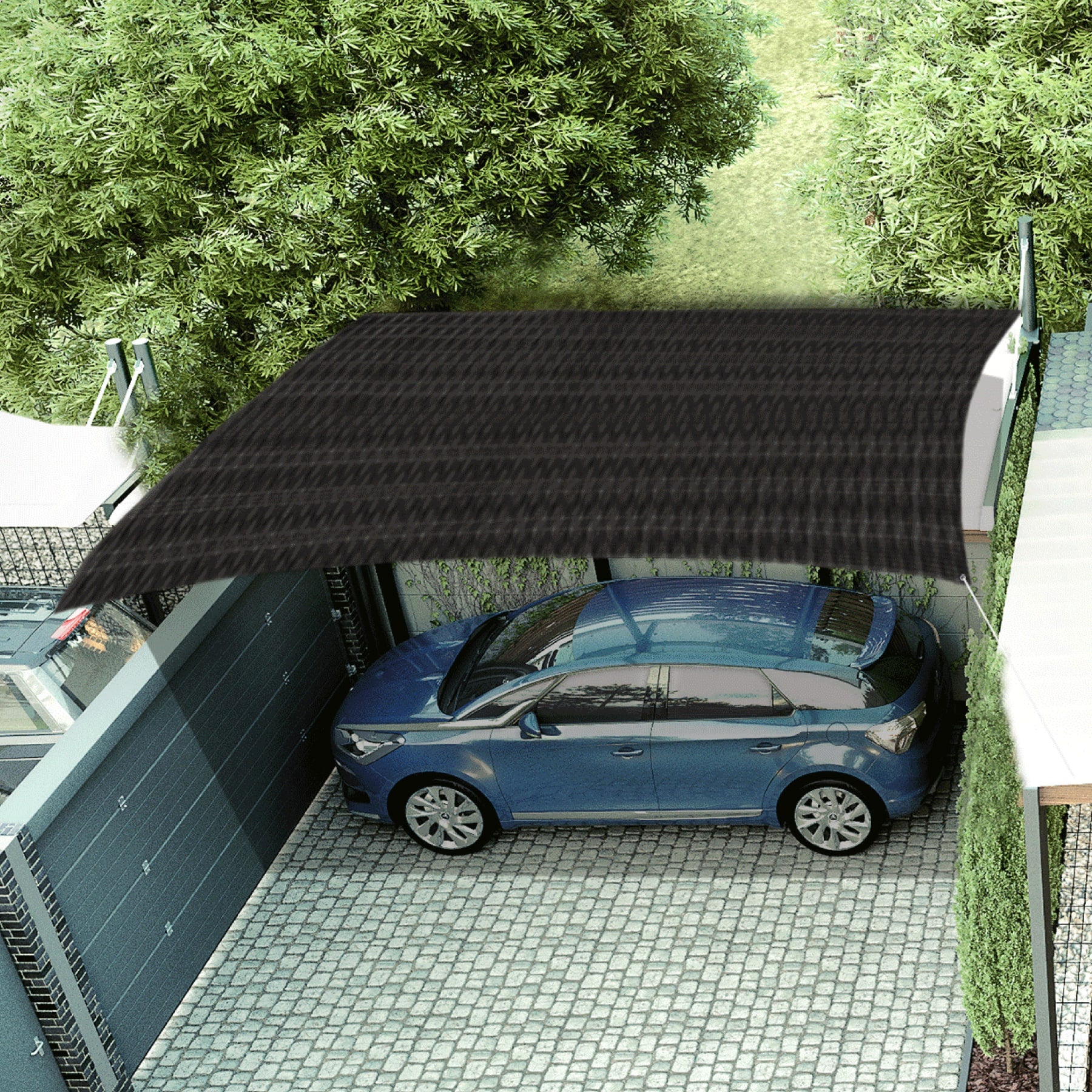 Toldo sombra 80%, monofilamento negro, 3.6m x 3m, FIERO. Modelo: TOSO-803