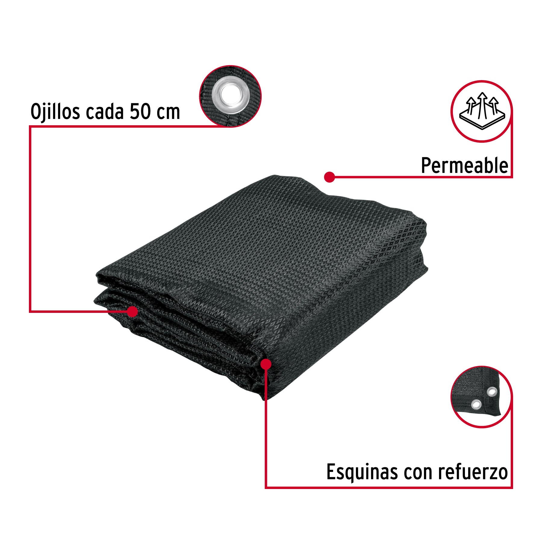 Toldo sombra 80%, monofilamento negro, 3.6m x 3m, FIERO. Modelo: TOSO-803