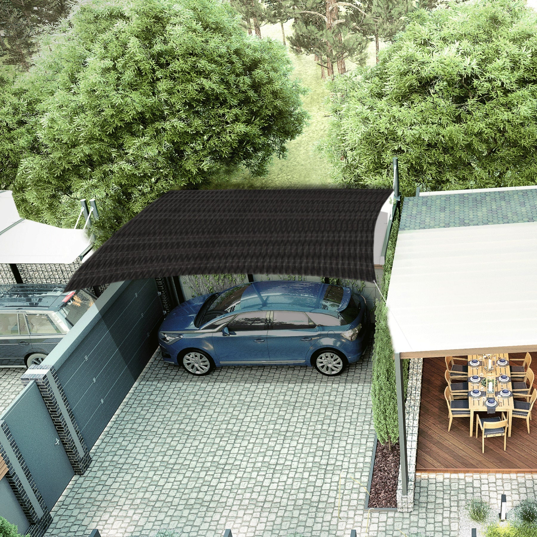 Toldo sombra 80%, monofilamento negro, 3.6m x 4m, FIERO. Modelo: TOSO-804