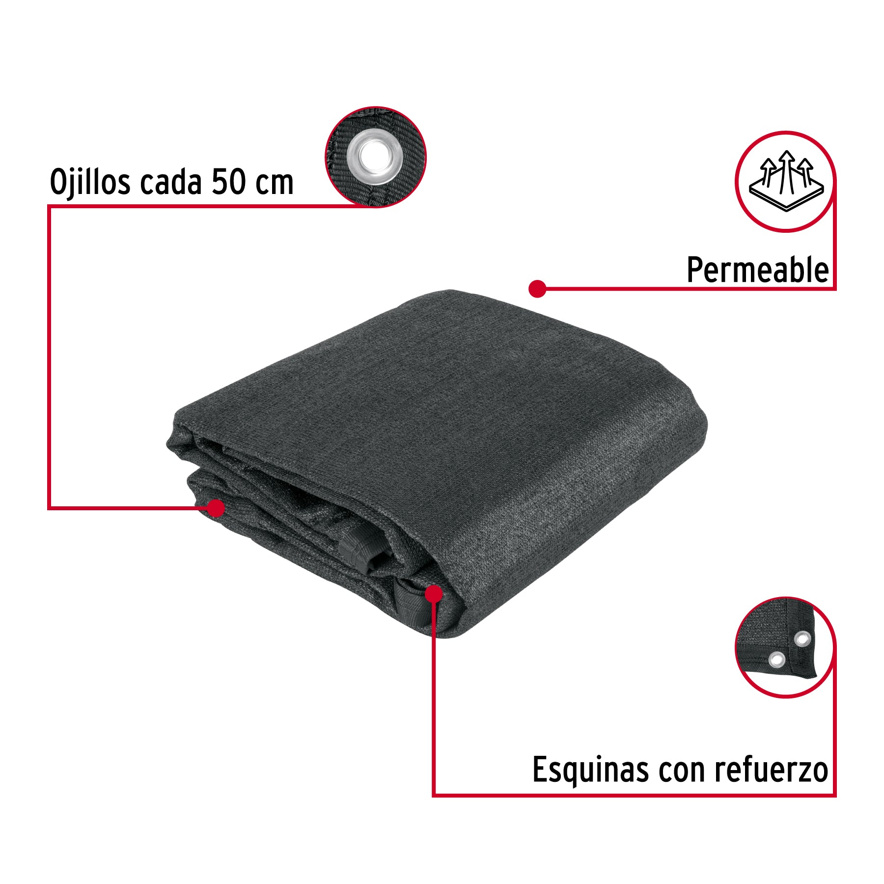 Toldo sombra 80%, monofilamento negro, 3.6m x 4m, FIERO. Modelo: TOSO-804