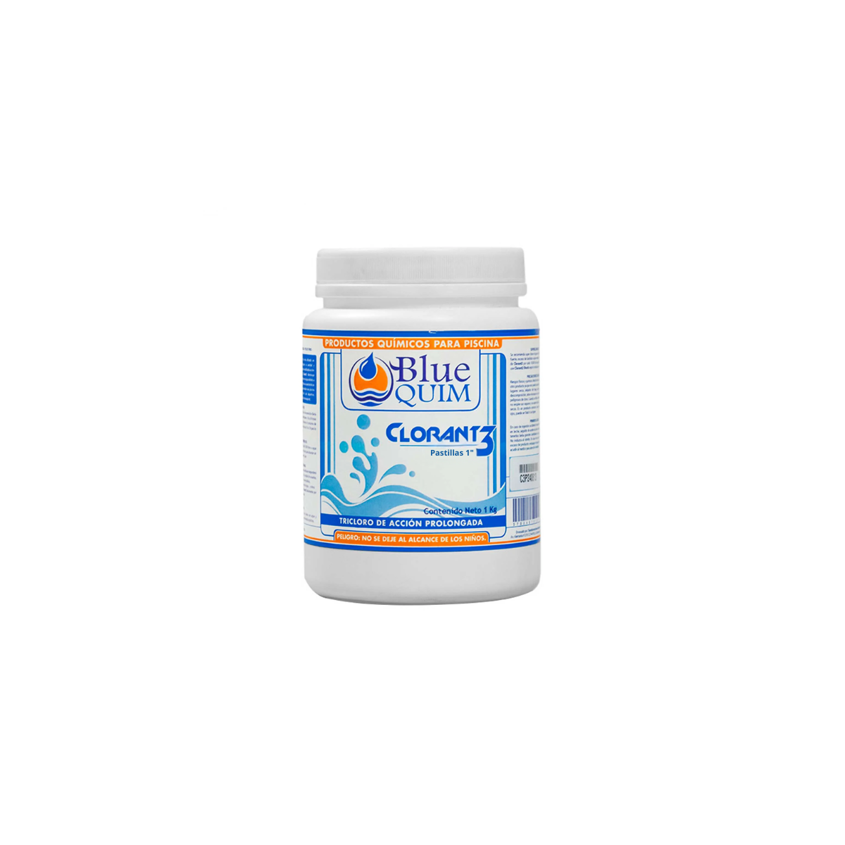 Tricloro en Pastillas de 1" (50 pcs) acción prolongada para Albercas, Jacuzzis, Depósitos de Agua, Tinacos, Cisternas. 1 kg Tabletas 1 pulgada – Marca Blue Quim - Modelo: Clorant3-M1
