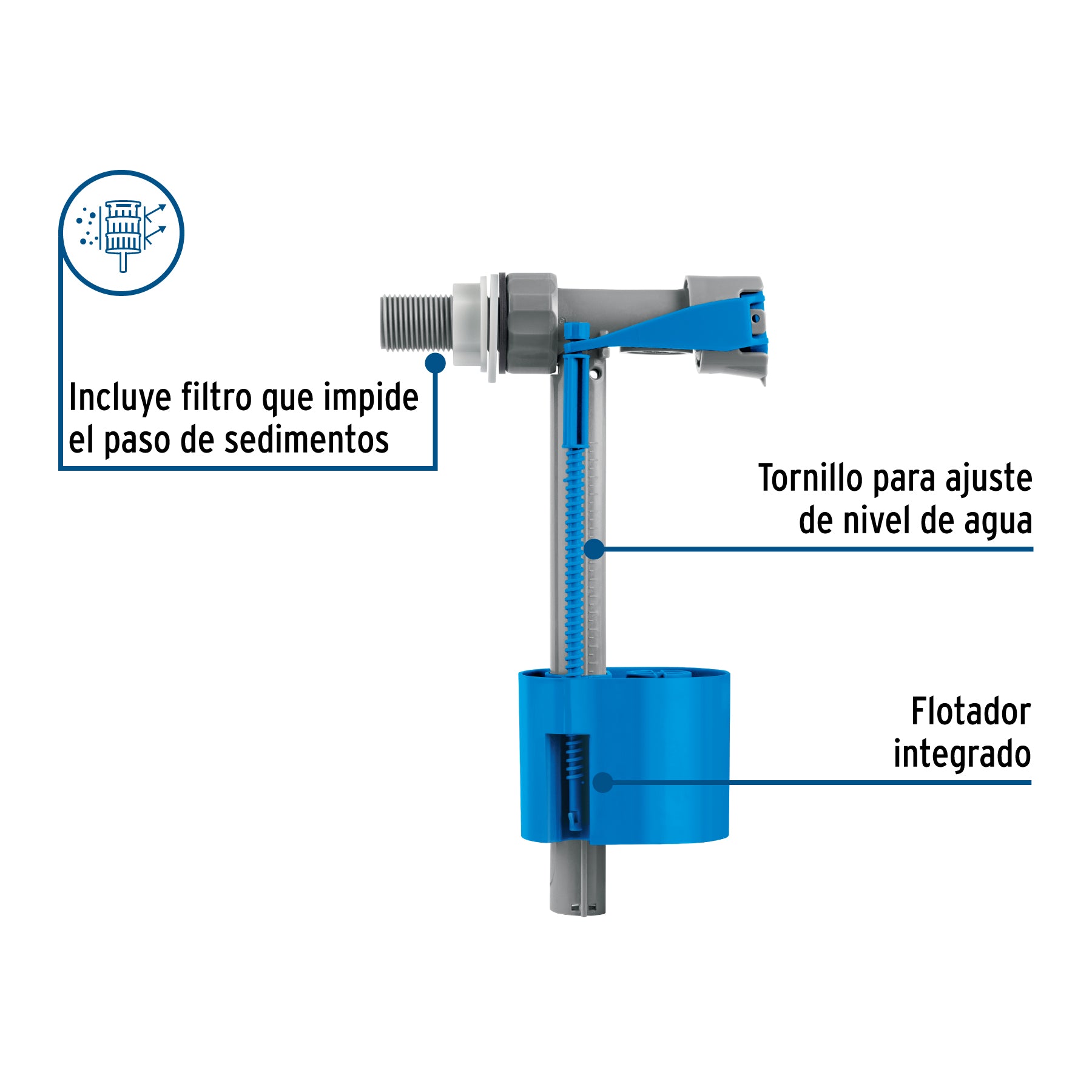 Válvula de llenado con flotador para tinaco, 1/2', FOSET. Modelo: VAFLO-1/2C
