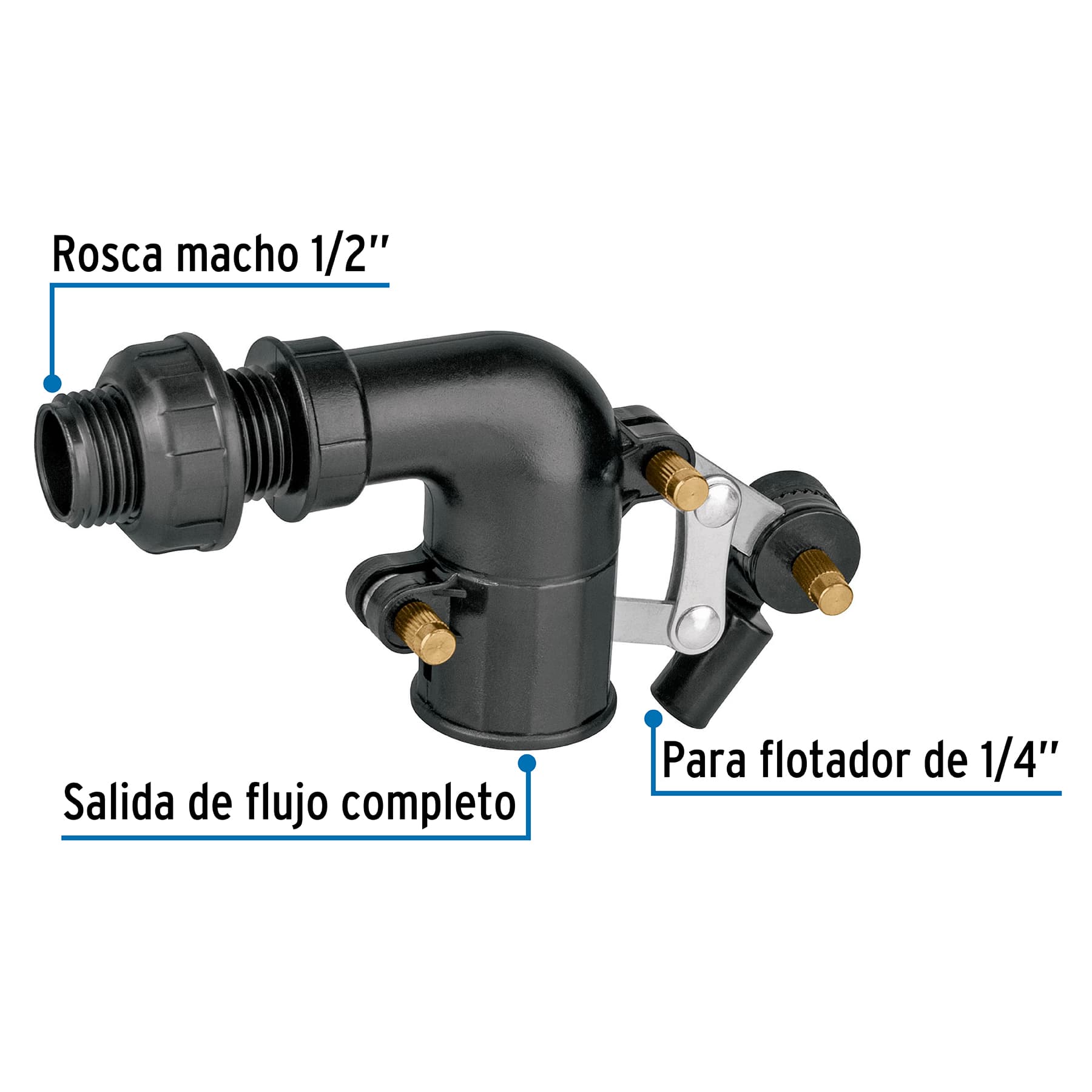 Válvula plástica de llenado para flotador, 1/2', FOSET. Modelo: VAFLO-1/2P