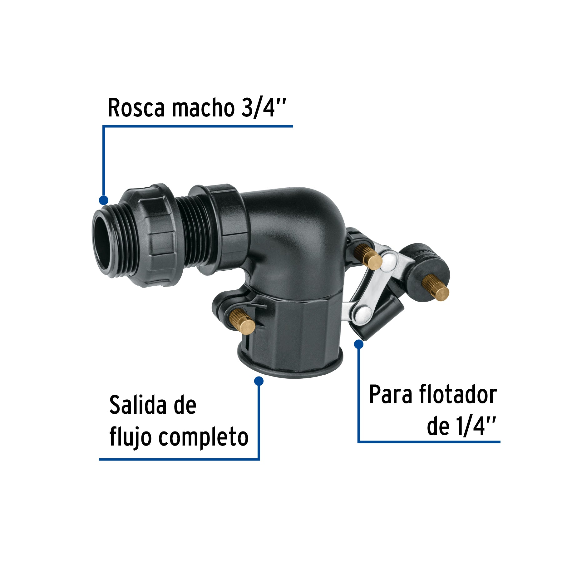 Válvula plástica de llenado para flotador, 3/4', FOSET. Modelo: VAFLO-3/4P