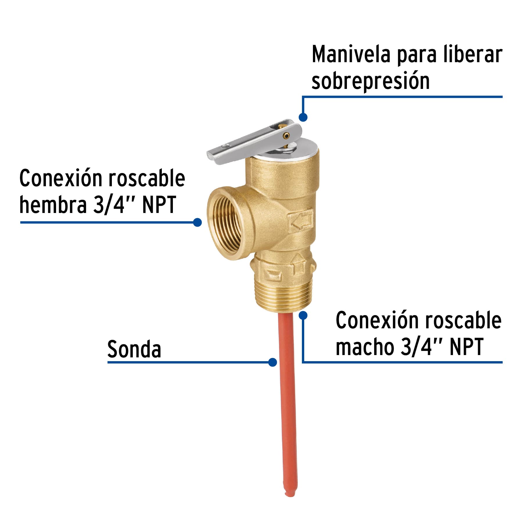 Válvula de alivio de 3/4' para boiler, 150psi, FOSET. Modelo: VALI-3/4