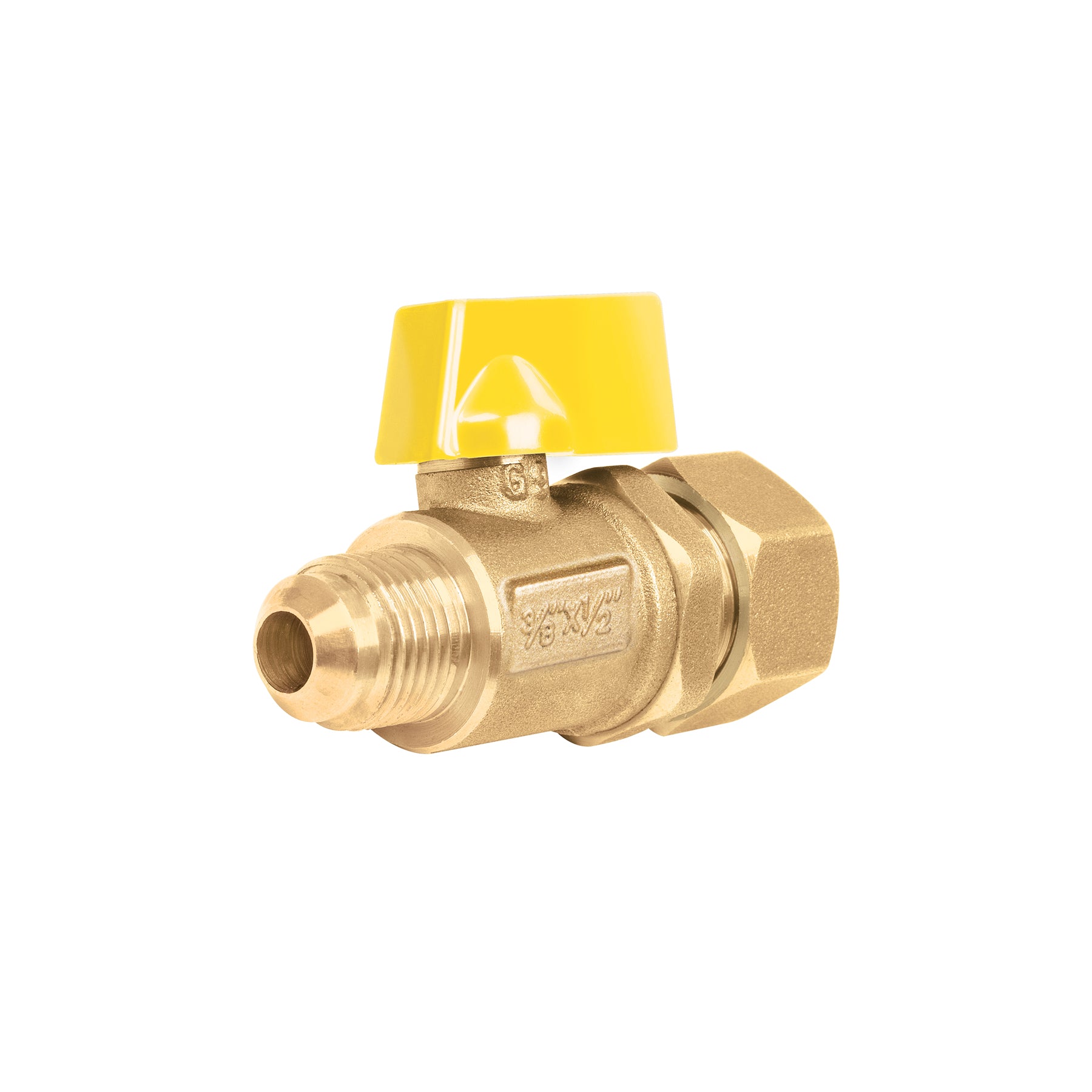 Válvula de control latón para gas 3/8'x1/2' tipo barrilito. Modelo: VG-554-B
