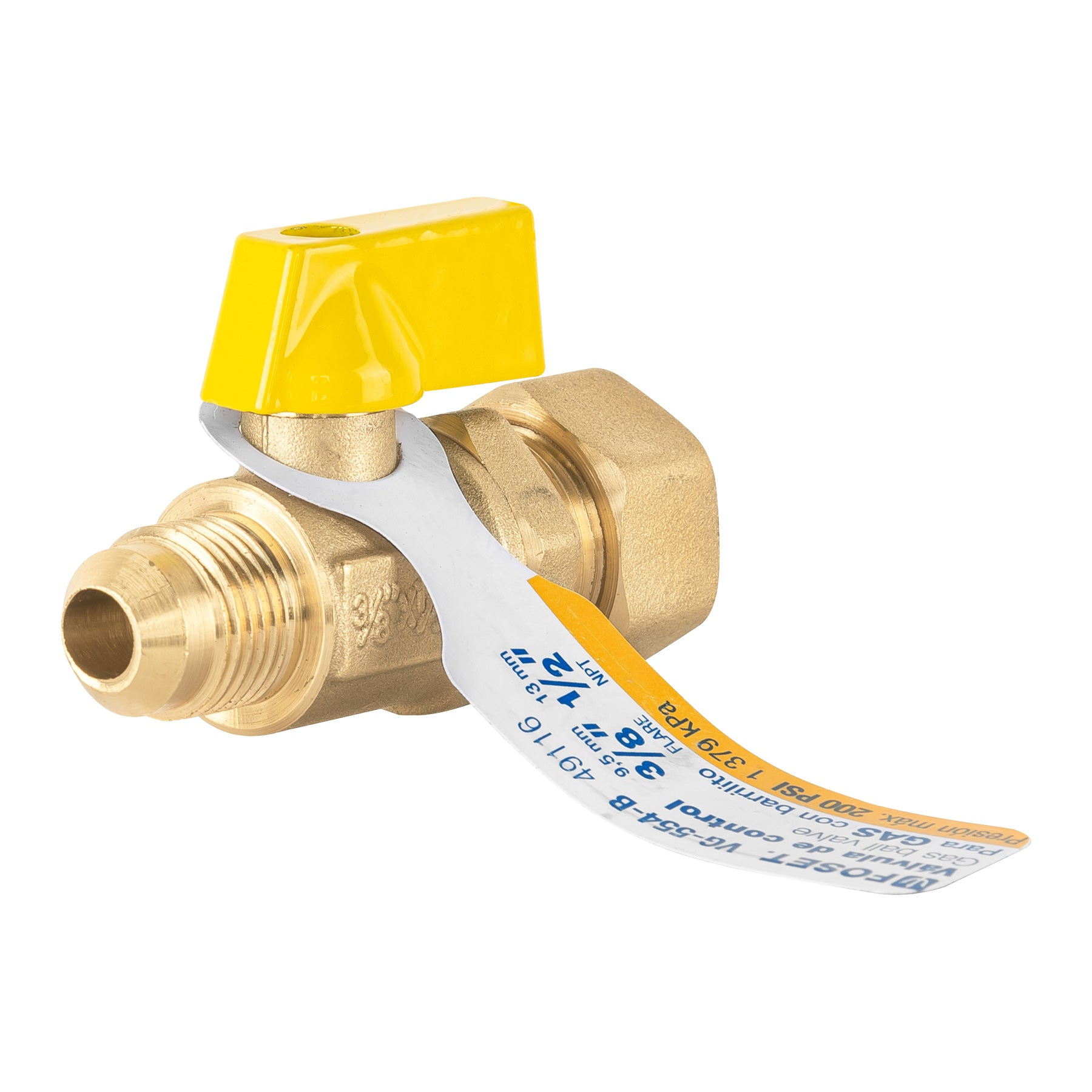 Válvula de control latón para gas 3/8'x1/2' tipo barrilito. Modelo: VG-554-B