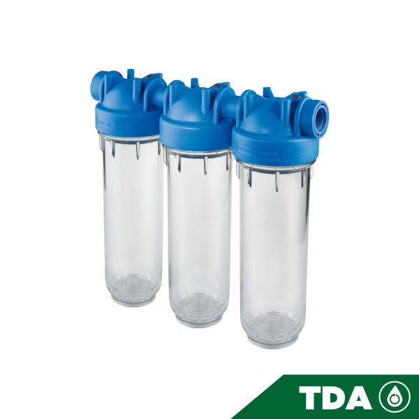 PORTAFILTRO TRIO TRASPARENTE DP 10 TRIO 1/4" NPT IN TS Marca ATLAS FILTRI. Modelo: RA1400121