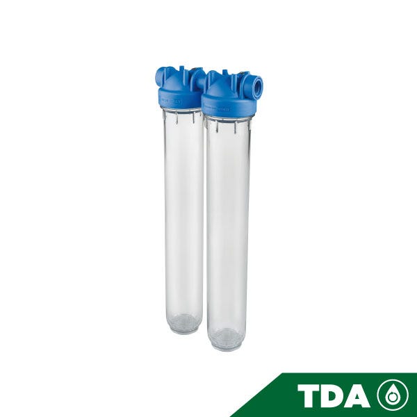 PORTAFILTRO DOBLE TRASPARENTE DP 20 DUO 3/4" NPT IN TS Marca ATLAS FILTRI. Modelo: RA1391421