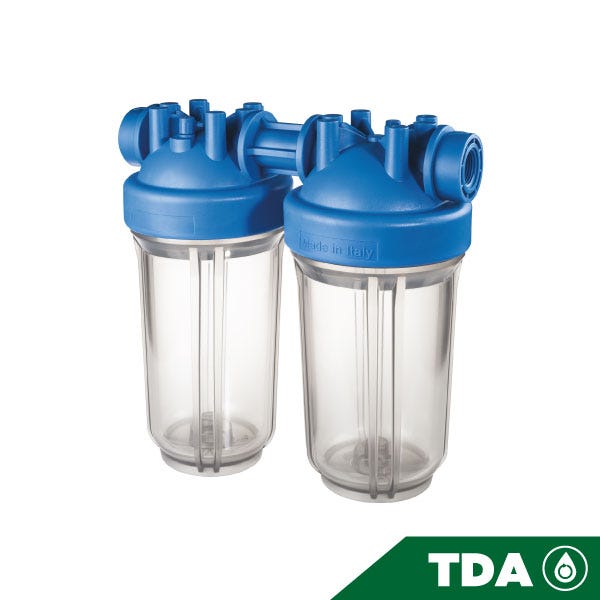 PORTAFILTRO DOBLE TRASPARENTE DP BIG 10 DUO 1" NPT IN TS Marca ATLAS FILTRI. Modelo: RA1702721
