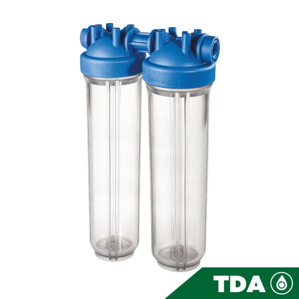 PORTAFILTRO DOBLE TRANSPARENTE DP BIG 20 DUO - 1¿1/2 NPT IN TS Marca ATLAS FILTRI. Modelo: RA1802921