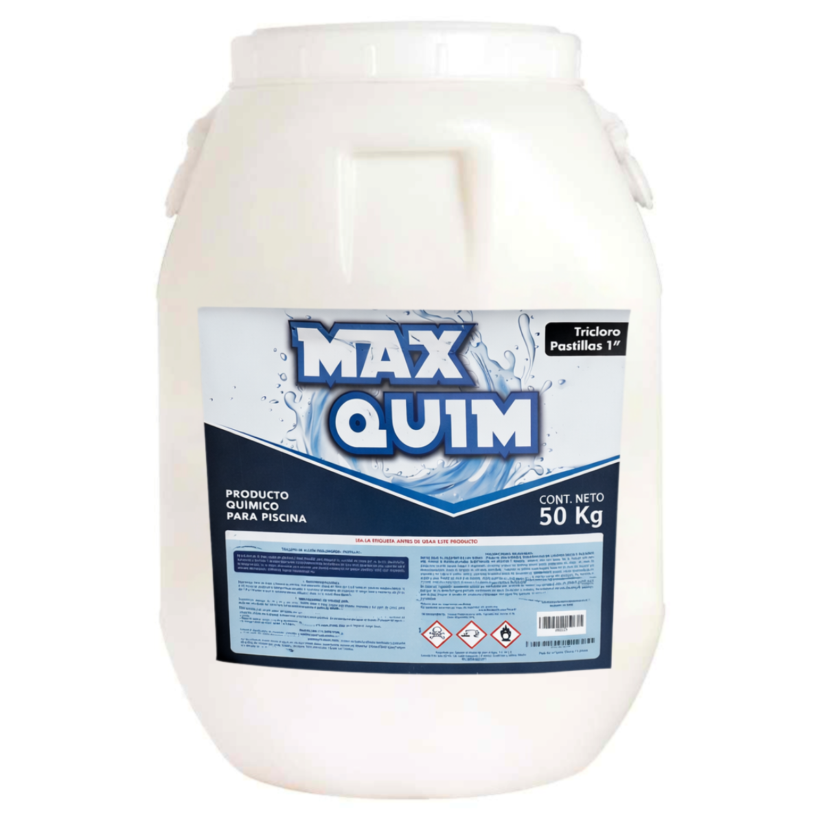 Tricloro pastillas 1" de accion prolongada, 50 kg. Marca Max Quim