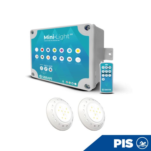 KIT DE 2 MINILIGHT 18W CABLE 5 MTS CON FUENTE Y CONTROLADOR Marca SIBRAPE. Modelo: 111979