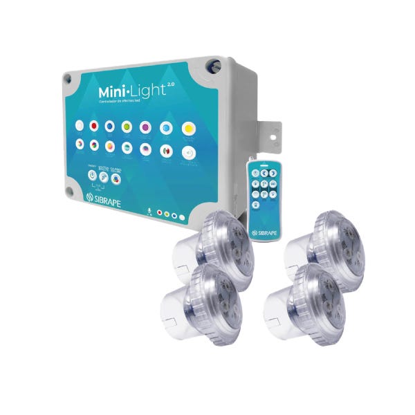 KIT DE 4 MINILIGHT 6W CABLE 5 MTS CON FUENTE Y CONTROLADOR Marca SIBRAPE. Modelo: 111978