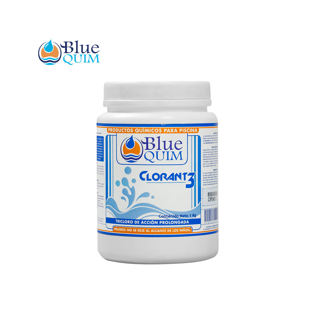 Tricloro "Clorant3", tabletas 3" 20 kg, para alberca, marca Blue Quim. Modelo: Clorant3-T20