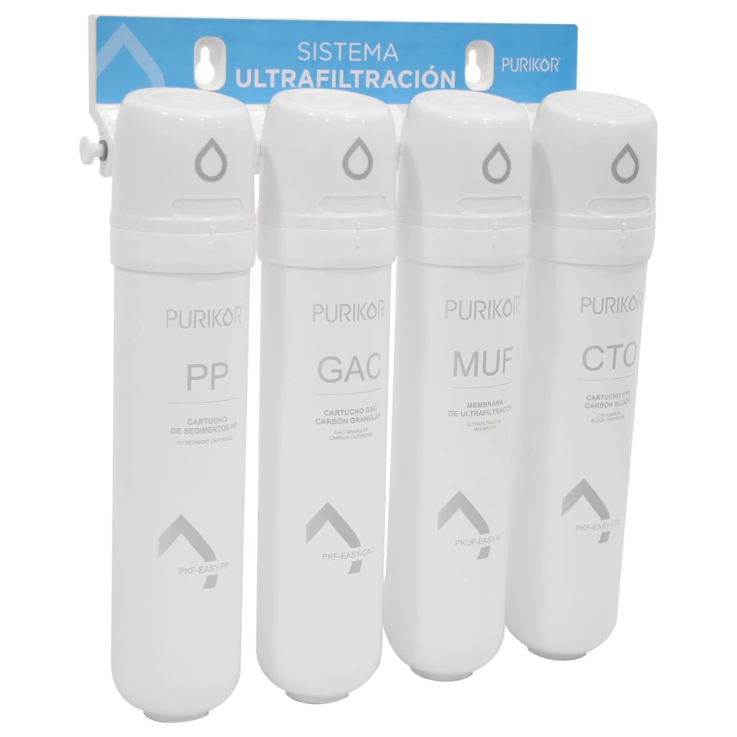 Sistema de ultrafiltracion de 4 etapas, Flujo Nominal 3 lpm, Marca: PURIKOR. Modelo: PKUF-EASY-4