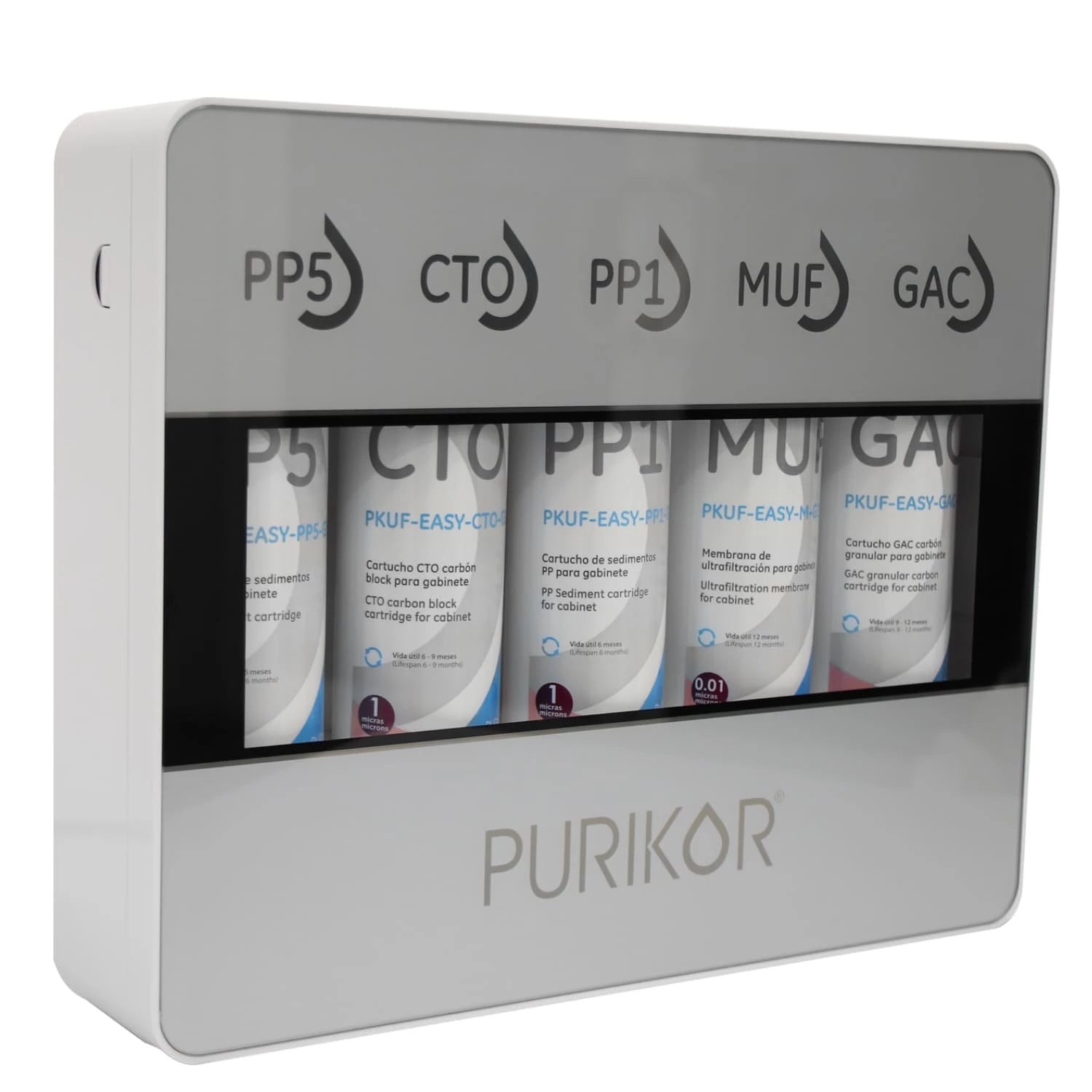Sistema de ultrafiltracion de 5 etapas, Flujo Nominal 3 lpm, Marca: PURIKOR. Modelo: PKUF-EASY-G5