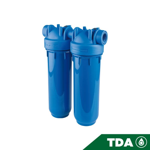 PORTAFILTRO DOBLE AZUL DP 10 DUO 1/4" NPT IN AB Marca ATLAS FILTRI. Modelo: RA1390122