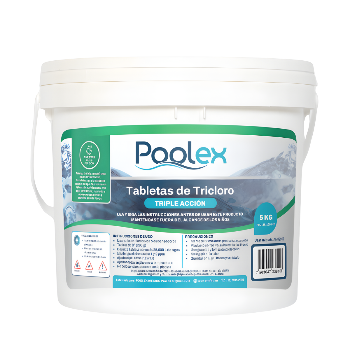POOLEX Tricloro Triple Acción en tabletas de 3" (5 kg) para Piscinas, de Alta concentracion y acción prolongada
